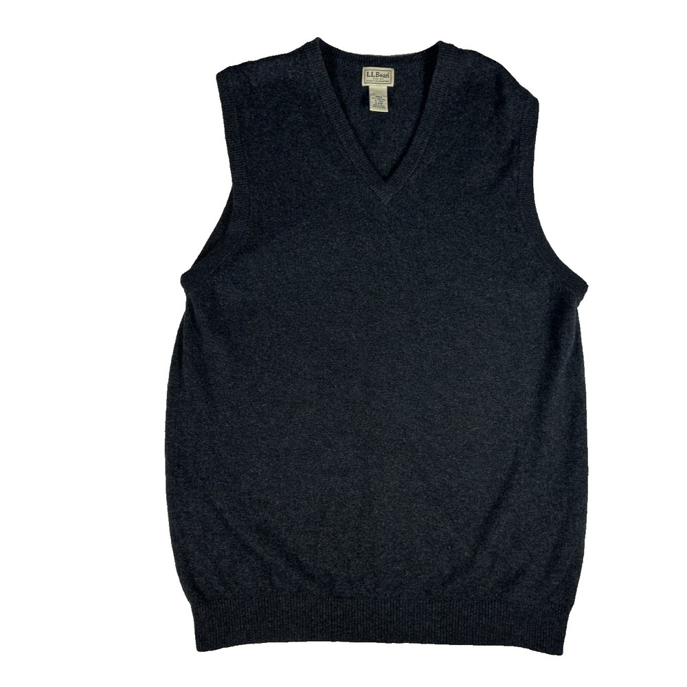 LL Bean Sweater Vest Mens XL Tall Lambswool Charcoal Gray V Neck Classic